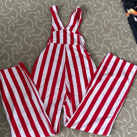 Game Bibs Adult Unisex Red and White Striped Game Day Overalls size XS - Picture 8 of 9